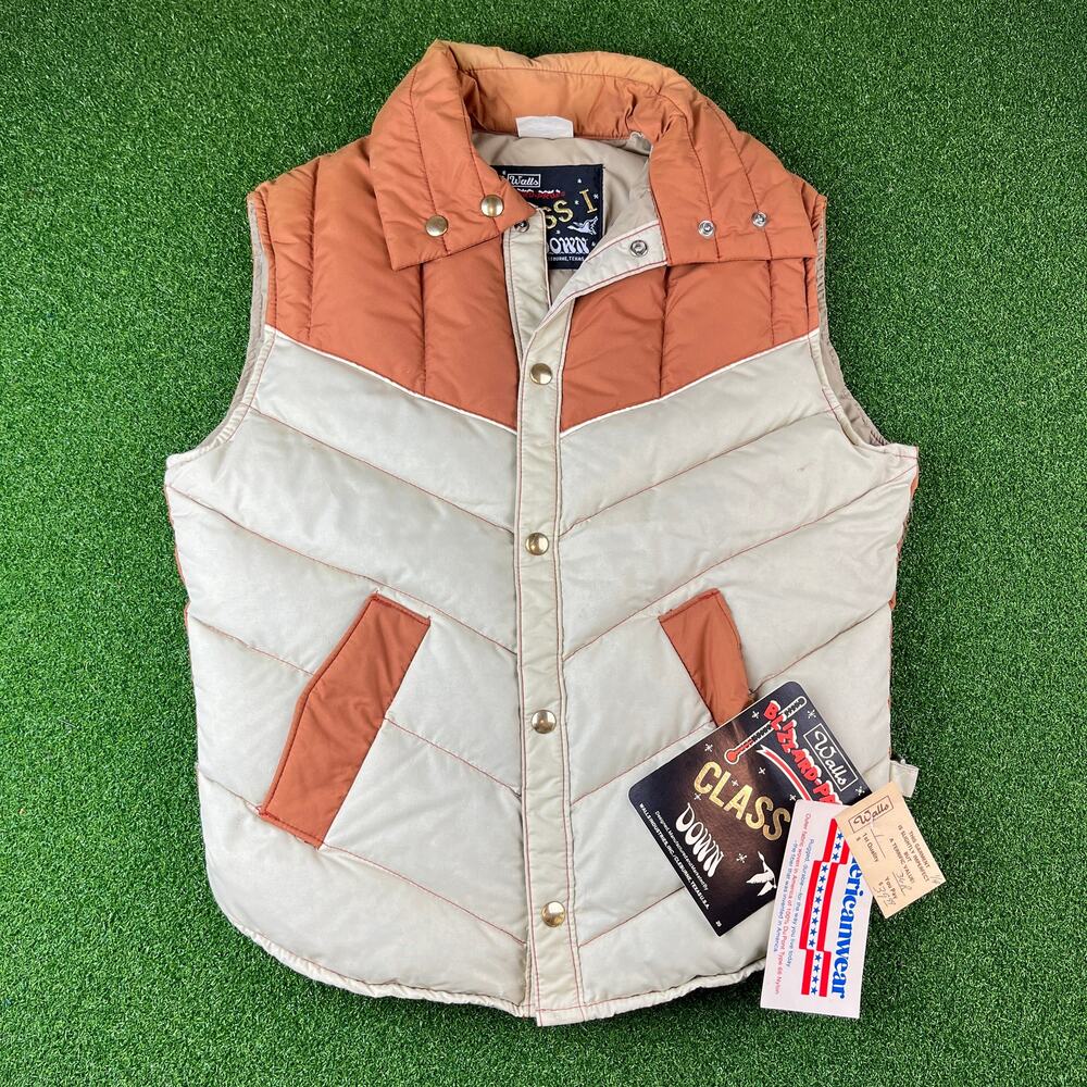 Vintage Walls Blizzard Pruf Down Two Toned Beige/Orange Puffer Vest Sz 36 NWT